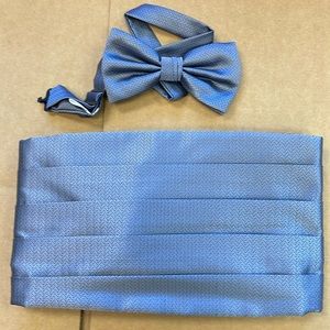 Desert Blue Herringbone Cummerbund and Bow Tie New